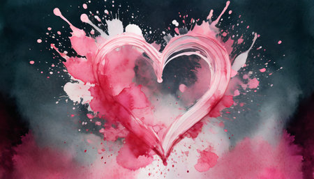 heart shape splash from water paint backgroundの素材