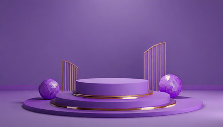 3d background product display podium scene with purple geomatric platform purple background with 3d podium empty space for product text and promotion 3d illustation renderの素材
