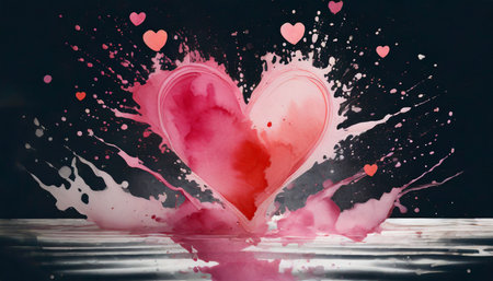 heart shape splash from water paint backgroundの素材