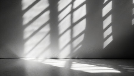 natural organic shadow from window in room overlay on silver grey abstract texture background light and shadow effect simple and minimal for your design or any purposesの素材