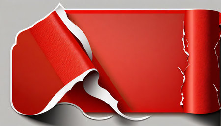 red paper sticker with tears or snags and foldsの素材
