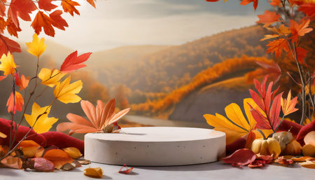 product podium in autumn warm colors for product presentation mockup for branding packagingの素材