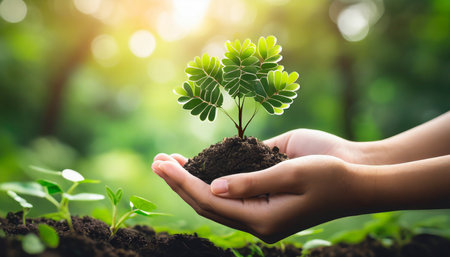 hand holding small tree for planting concept environment green world earth dayの素材