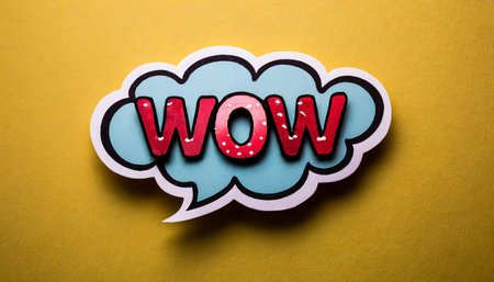 wow speech bubble on yellow backgroundの素材
