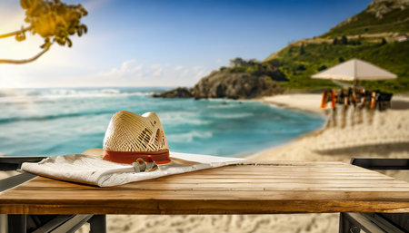 table background of free space and summer beach landscapeの素材