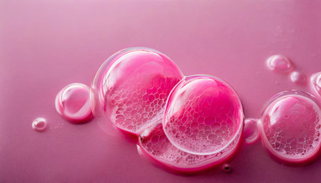 bright pink soap bubbles on pink background ai generatedの素材