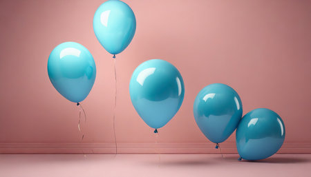 blue balloons floating in pink pastel background room studio minimal idea creative conceptの素材