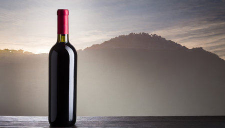 red wine bottle on backgroundの素材