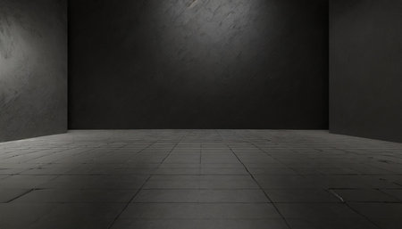 black background and reflective concrete with floor empty space for text 3d rendering illustrationの素材