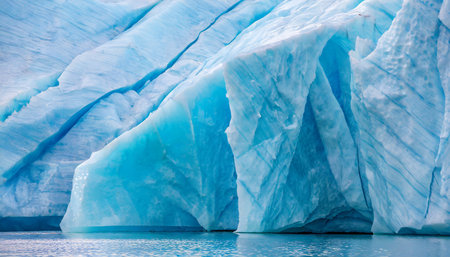 a close up of the layered surface of a blue glacier iceberg knud rasmussen glacier near kulusuk greenland east greenlandの素材