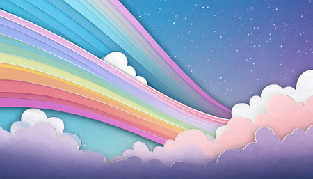 abstract kawaii colorful sky rainbow background soft gradient pastel comic graphic concept for wedding card design or presentationの素材
