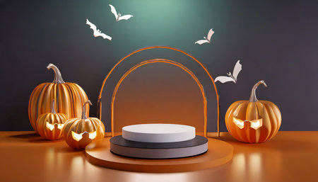 podium and minimal abstract background for halloween 3d rendering geometric shape stage for productの素材