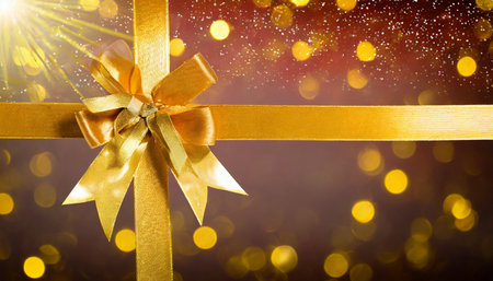 golden ribbon and bow against backgroundの素材