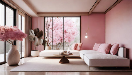 japanese modern living room in light pink tones modern minimalist interior background with contemporary design modern interior design 3d render generative aiの素材