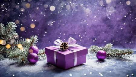 purple christmas background with a presentの素材
