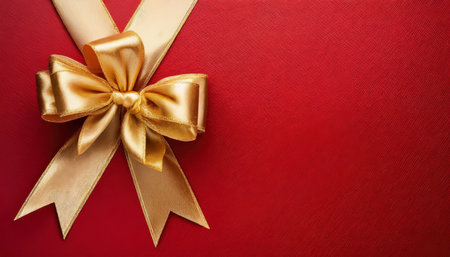red background with golden bow on topの素材