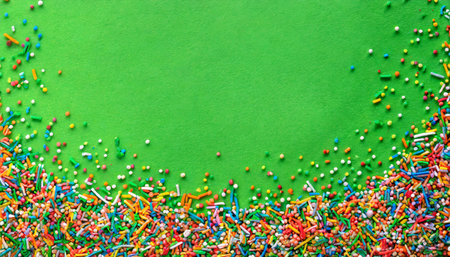 colorful sprinkles on bottom of green backgroundの素材