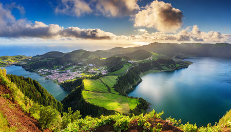 mountain landscape ponta delgada island azoresの素材