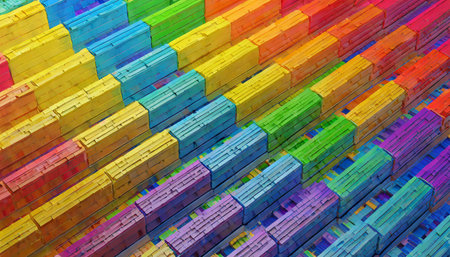 rainbow of colorful blocks abstract background 3d renderの素材