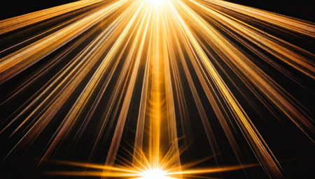 glowing sun rays on black backgroundの素材
