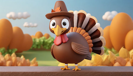 3d icon cute turkey happy fall character illustration thanksgiving day happy harvest file cartoon minimal styleの素材