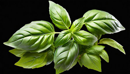 seasoning herb fresh leaves basil on transperent backgroundの素材