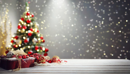 empty defocuded christmas room background with copy spaceの素材