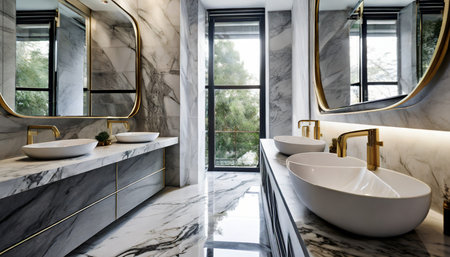 interior design marble bathroom sinks and window ai generativeの素材