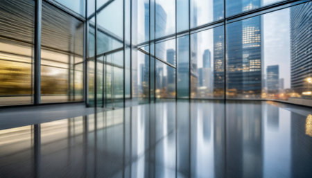 blurred abstract glass wall from building in city townの素材