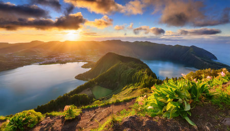 mountain landscape ponta delgada island azoresの素材