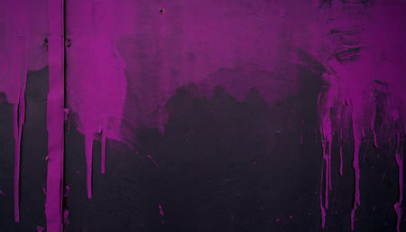 old black purple painted metal wall cracked paint texture dark magenta background with paint drips baner with colored rough textureの素材
