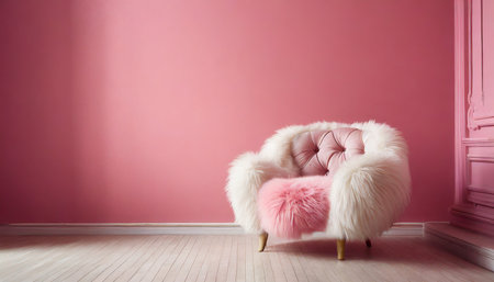 interior simple classic pink room with fur fluffy chair empty place background generative aiの素材
