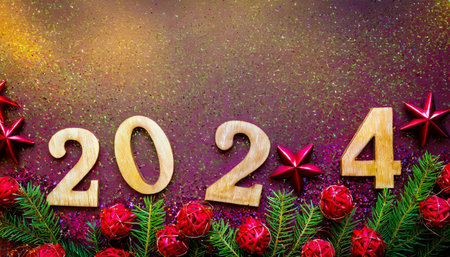 numbers 2024 festive background or backdrop with copy space for textの素材
