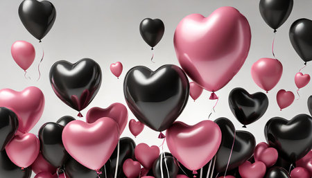 pink balloons and hearts flying in the air on background valentine s day wedding anniversary birthday celebration element for event card mothers day cut out 3d renderの素材