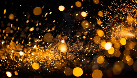 blurred sparks from fire in front of black backgoundの素材