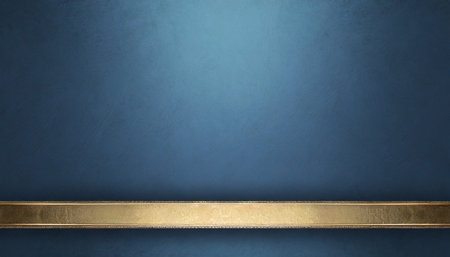 blue background with vintage texture soft center lighting and elegant gold ribbon or stripe on bottom border with copyspace for your own label title or textの素材