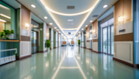abstract blur luxury hospital corridor blur clinic interior background with defocused effect healthcare and medical conceptの素材