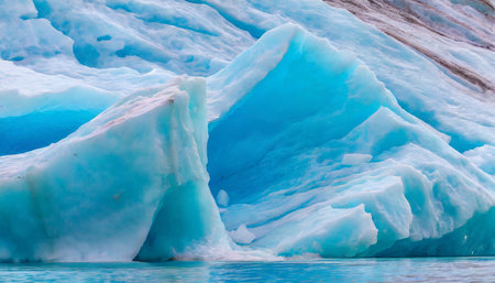 a close up of the layered surface of a blue glacier iceberg knud rasmussen glacier near kulusuk greenland east greenlandの素材