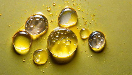 round drops of gel serum on a yellow backgroundの素材
