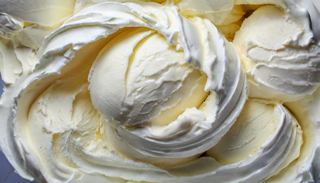 texture of white ice cream background close up whipped mascarpone cream cheese top view overhead view of vanilla ice cream surface generative ai photoの素材