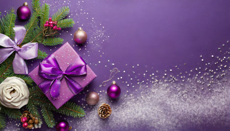 purple christmas background with a presentの素材