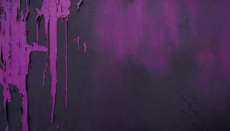 old black purple painted metal wall cracked paint texture dark magenta background with paint drips baner with colored rough textureの素材
