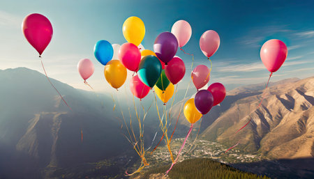 colorful balloons flyingの素材