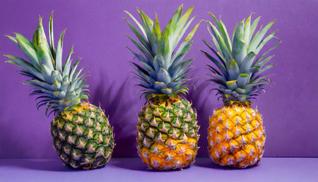 painted pineapples on a vivid purple backgroundの素材