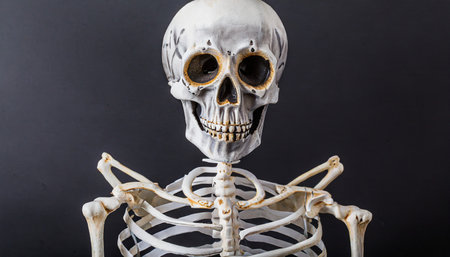 halloween dead skeleton with black backgroundの素材