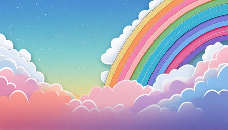 abstract kawaii colorful sky rainbow background soft gradient pastel comic graphic concept for wedding card design or presentationの素材