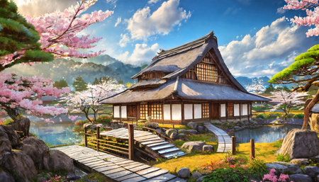 fantasy traditional japanese house dayの素材