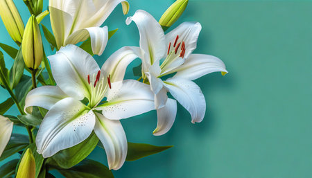 beautiful floral background with white lily flower on same color background banner template for beauty spa wellness natural cosmetics conceptの素材