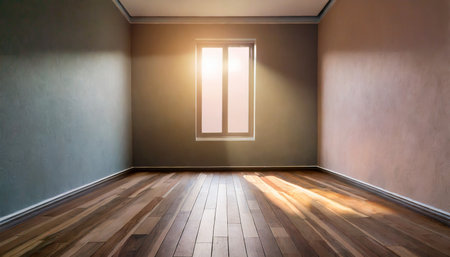 empty room and wall and wooden floor with interesting with glare from the window interior background for the presentation generative aiの素材