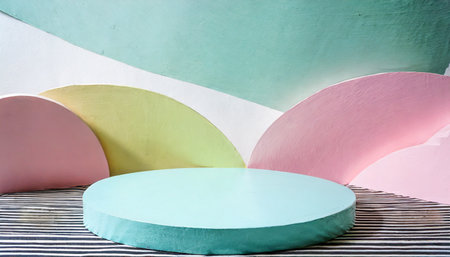 pastel color platform display for show product on white space background generative aiの素材